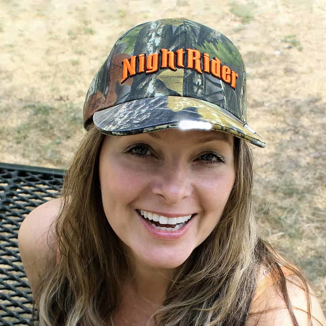 NightRider Camo hat with led lights in bill and adjustable strap for universal fit