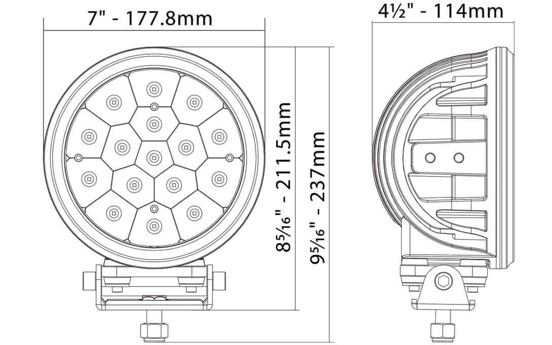 Heavy Duty 7" Round LED Light Dimensions