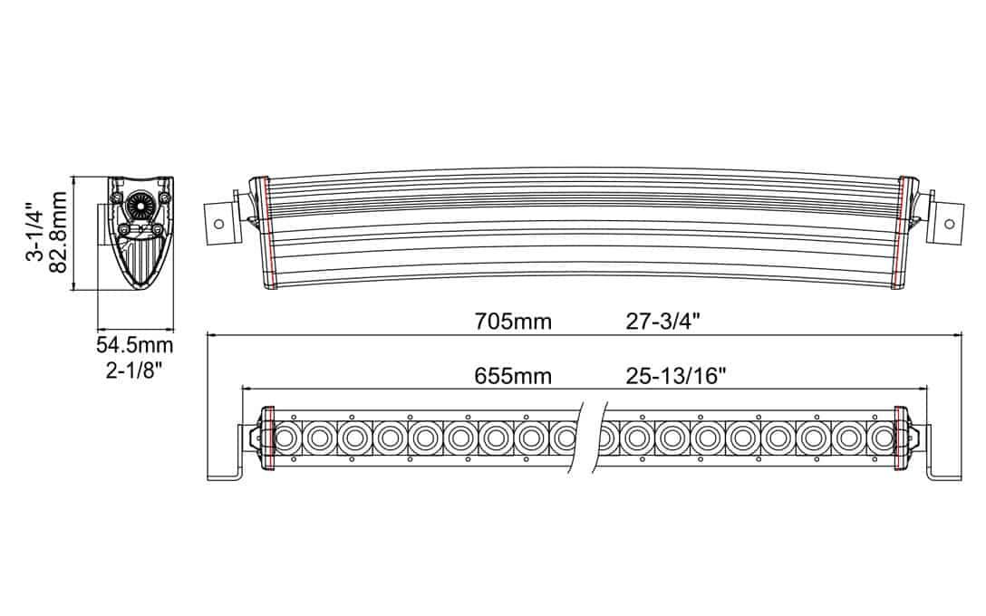 Extreme Series 25" Curved Single Row Light Bar Dimensions