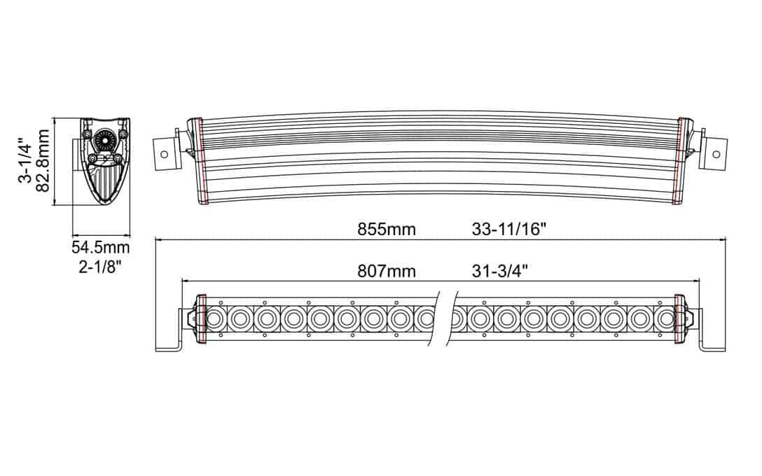 Extreme Series 30" Curved Single Row Light Bar Dimensions