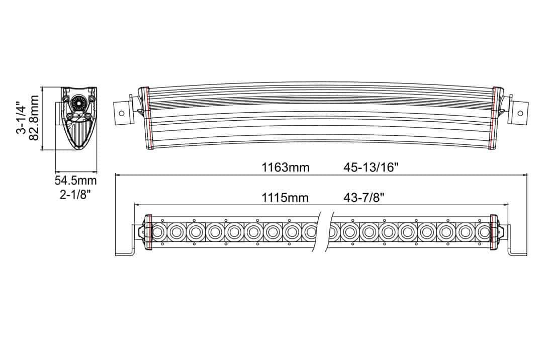 Extreme Series 40" Single Row Curved Light Bar Dimensions