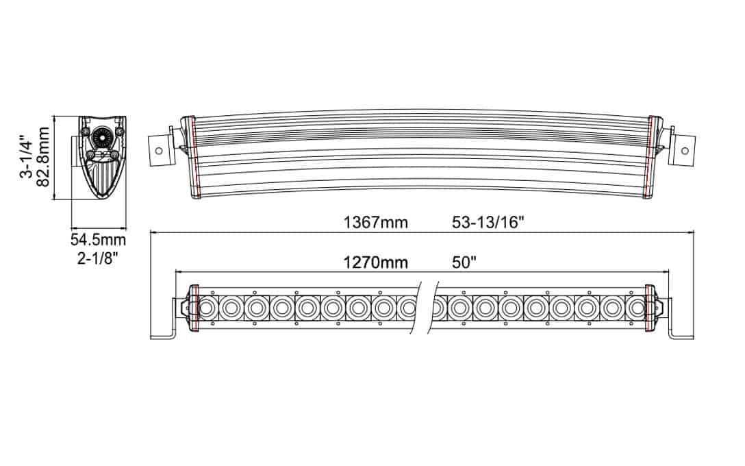 Extreme Series 50" Curved Single Row Light Bar Dimensions