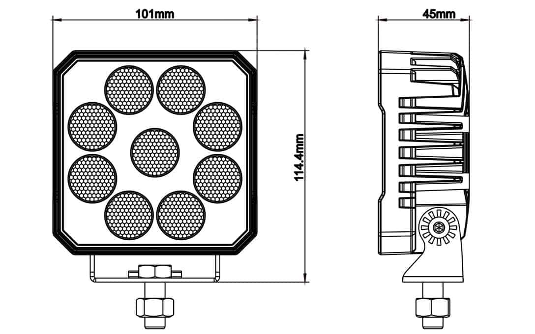High Intensity 4" Square Work Light - Dimensions